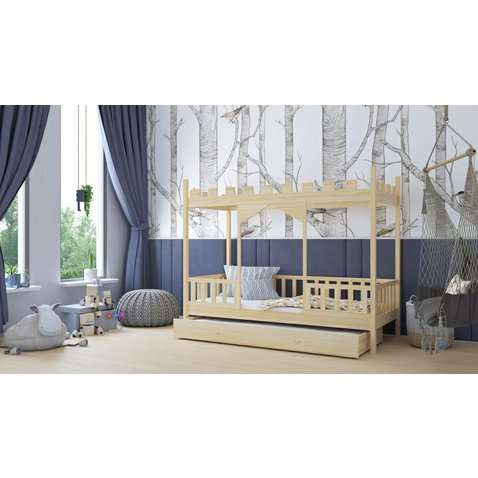 Dětská postel Dragon 5 s přistýlkou - 80 x 160 cm - přírodní borovice 01