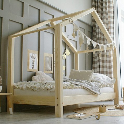 Dětská masivní postel Housebed klasik - 80 x 190 cm / přírodní 01