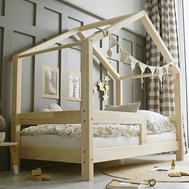 Dětská postel domeček Housebed se zábranou - 90 x 180 cm / přírodní
