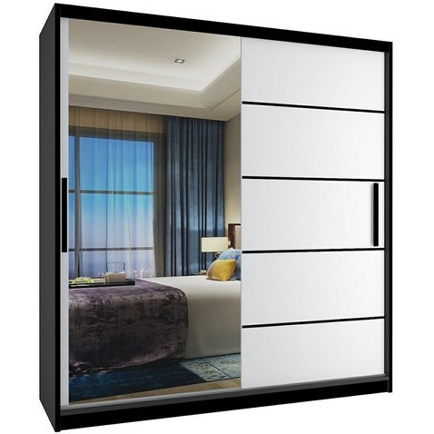 Stylová šatní skříň se zrcadlem Aldea 158 cm - černá/bílá - 01