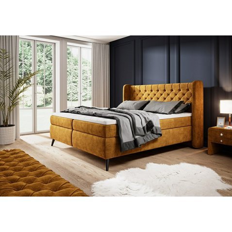 Manželská čalouněná postel Madison + topper - 160 x 200 cm - žlutá okrová 01