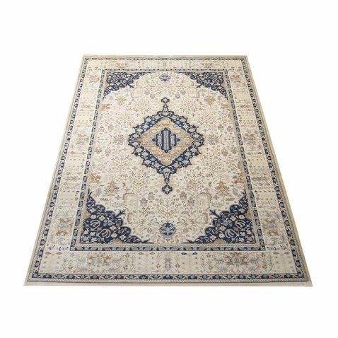 Vintage koberec Milas - modrý vzor / béžová - 200 x 290 cm - 01