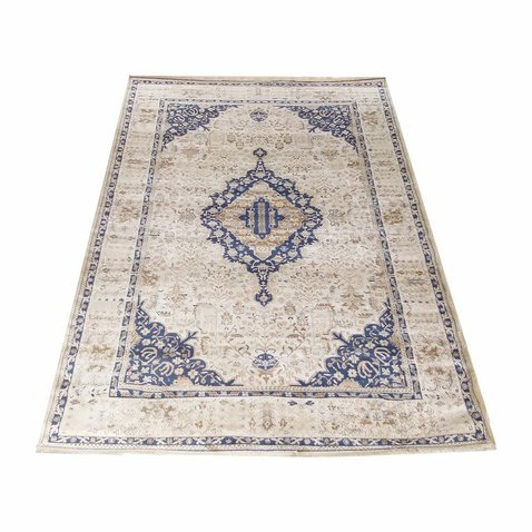 Příjemný koberec Milas  - modrý vzor / krémová - 200 x 290 cm - 01