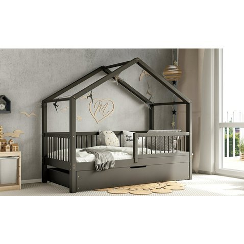 Domečková postel Musa bis s úložným prostorem - 70 x 140 / grafit 01