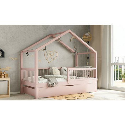 Domečková postel Musa bis s úložným prostorem - 70 x 140 / růžová 01