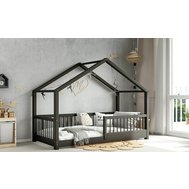 Masivní postel Musa domeček - grafit / 80 x 160 cm