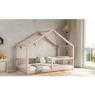 Masivní postel Musa domeček - růžová / 80 x 160 cm