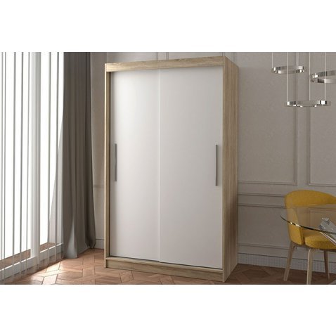 Šatní skříň s posuvnými dveřmi Neomi 04 - dub sonoma / bílá - 120 cm - 01