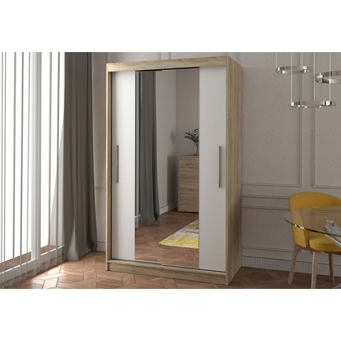 Šatní skříň Neomi 01 s posuvnými dveřmi - dub sonoma / bílá - 120 cm - 01