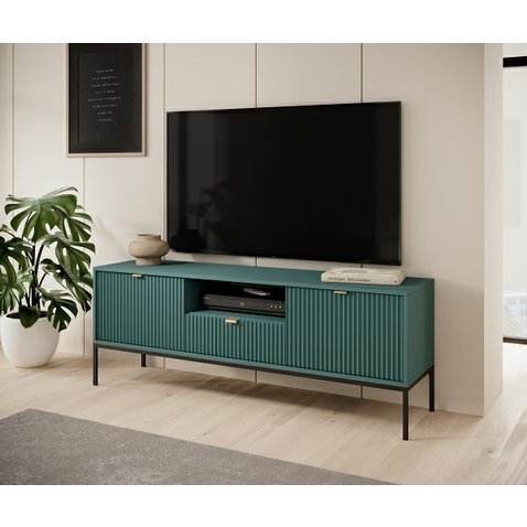 Prostorný TV stolek Nova - zelená/černá/zlaté úchytky - 01
