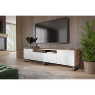 TV stolek s frézovanými dvířky Remo 180 cm - dub artisan / bílá