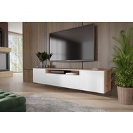 Závěsný TV stolek s frézovanými dvířky Remo 180 cm - dub artisan / bílá
