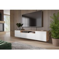 Závěsný televizní stolek s frézovanými dvířky Neo 200 cm - dub artisan / bílá