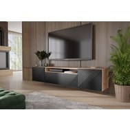 Závěsný televizní stolek s frézovanými dvířky Neo 200 cm - dub artisan / černá