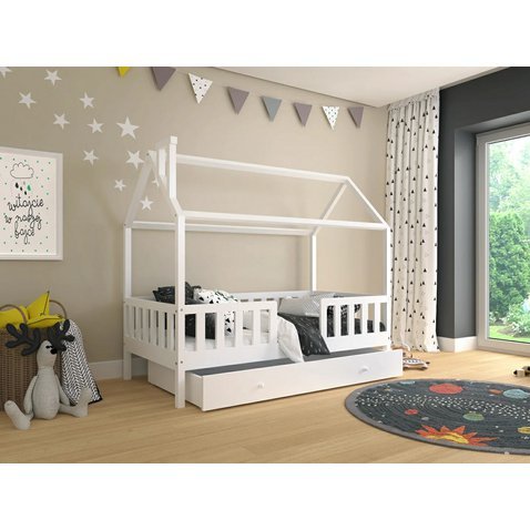Domečková postel s úložným šuplíkem Alfie 3 - 90 x 180 - bílá 01