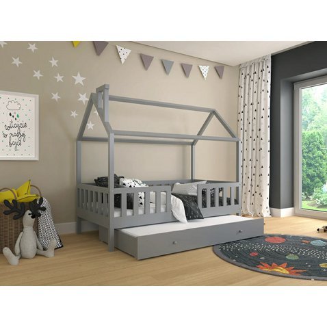 Domečková postel s přistýlkou Alfie 5 - 80 x 160 - šedá