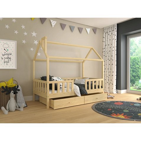 Domečková postel Alfie 4 s úložnými prostory - 120 x 200 - přírodní borovice
