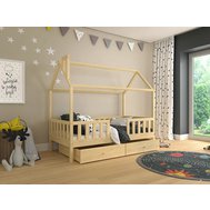 Domečková postel Alfie 4 s úložnými prostory - 120 x 200 - přírodní borovice