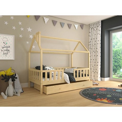 Domečková postel s úložným prostorem Alfie 3 - 90 x 200 - přírodní borovice