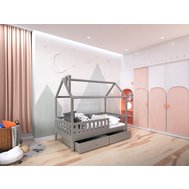 Domečková postel Alfie PLUS 4 se snímatelnou zábranou - 120 x 200 cm - šedá