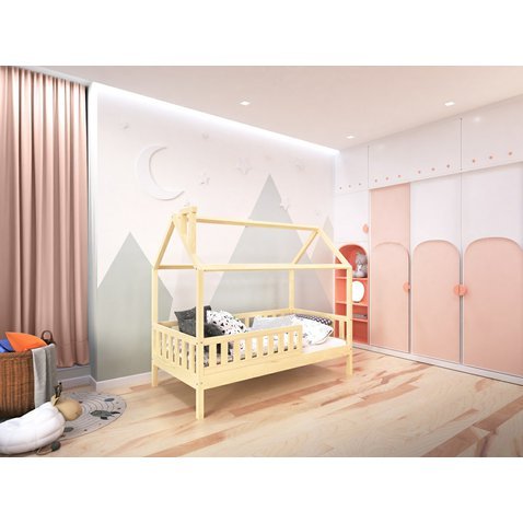 Dětská postel Alfie PLUS 2 se snímatelnou zábranou - 80 x 160 - přírodní borovice 01