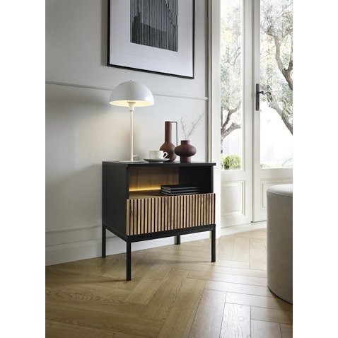 Moderní noční stolek s osvětlením Sento - černý grafit/dub wotan - 01