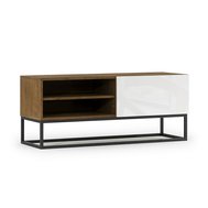 Televizní stolek Avorio s kovovou podnoží - dub artisan / bílý lesk