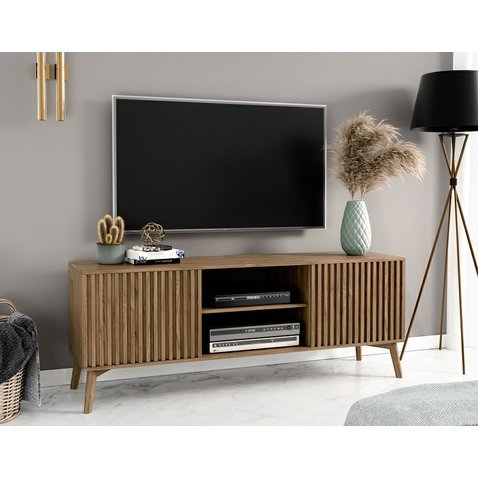 Moderní TV stolek Entsian v dřevěném dekoru 01