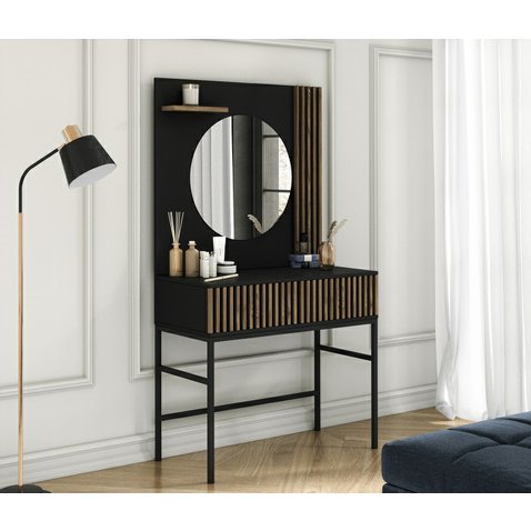 Toaletní stolek Meorati se zrcadlem - dub artisan / černá 01