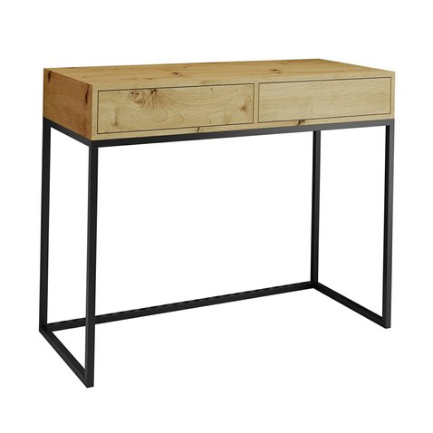 Konzolový stolek SKM2 – dub wotan, černý kov a 2 šuplíky pro maximální praktičnost