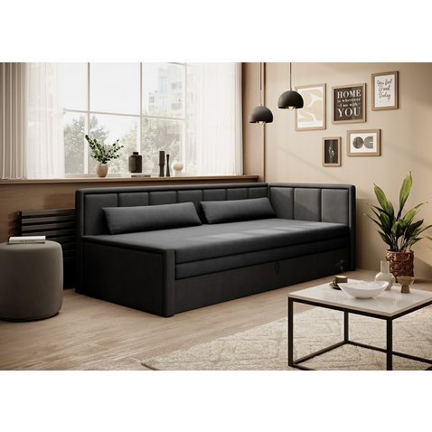 Rozkládací sofa Fulgeo s úložným prostorem - černá / středně šedá 01 - pravé provedení