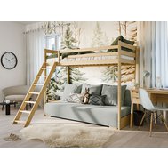 Dřevěná vyvýšená postel s pohovkou Sofino 1 - 90x200 cm - přírodní borovice