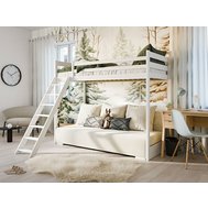 Dřevěná vyvýšená postel s pohovkou Sofino 2 - 90x200 cm - bílá