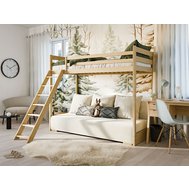 Dřevěná vyvýšená postel s pohovkou Sofino 2 - 90x200 cm - přírodní borovice
