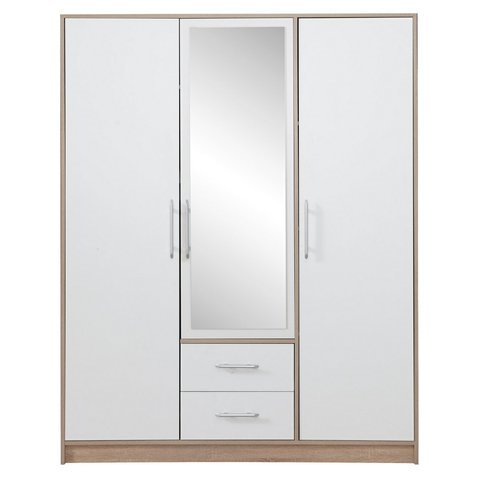 Praktická šatní skříň se zrcadlem Smart 2 - dub sonoma / bílý lux 01