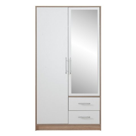 Šatní skříň se zrcadlem Smart 3 - dub sonoma / bílý lux 01