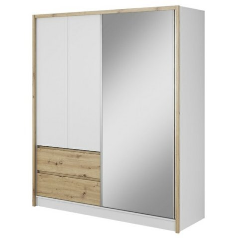 Moderní šatní skříň Sára - 180 cm - bílá / dub artisan - 01
