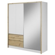 Moderní šatní skříň Sára - 184 cm - bílá / dub artisan
