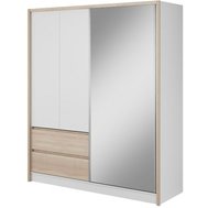 Moderní šatní skříň Sára - 184 cm - bílá / dub sonoma