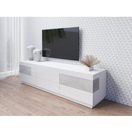 Prostorný televizní stolek Silke 1 - bílá / bílý lesk / beton colorado