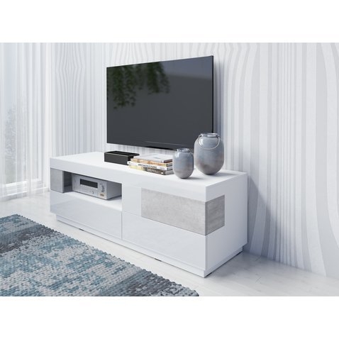 Televizní stolek Silke 2 - bílá / bílý lesk / beton colorado 02