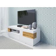 Televizní stolek Silke 2 - bílá / bílý lesk / dub wotan