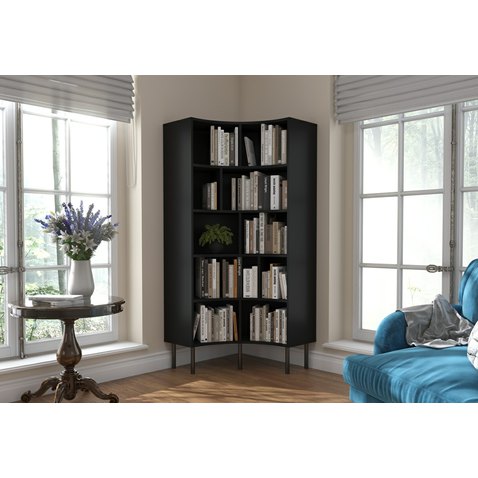 Rohový regál Skandica Horn 80 cm, černá - čelní pohled