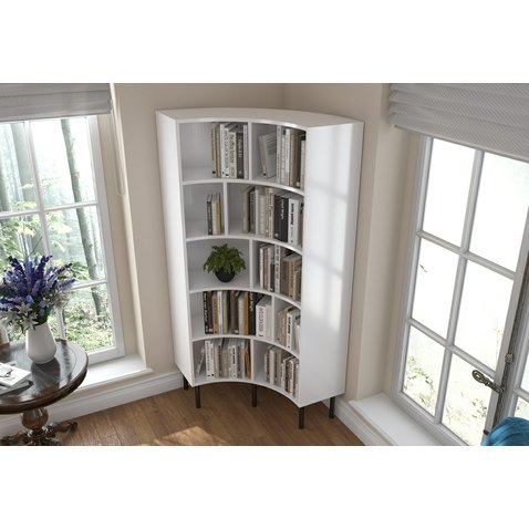 Rohová knihovna Skandica Horn - bílá, šířka 80 cm