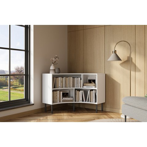 Nízký rohový regál Skandica Horn 100 cm - bílá, čelní pohled