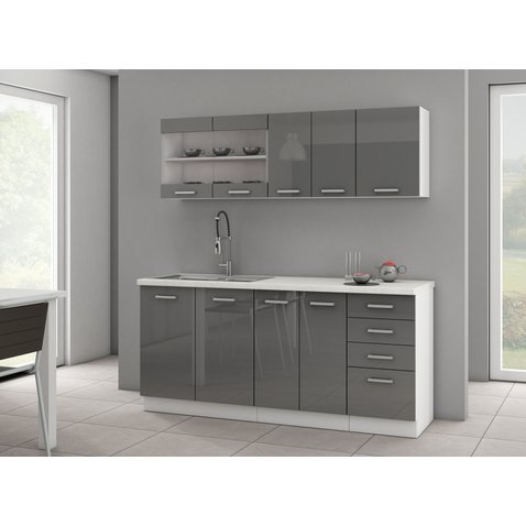 Moderní kuchyň Sonia 180 cm - bílá/šedý lesk - 01