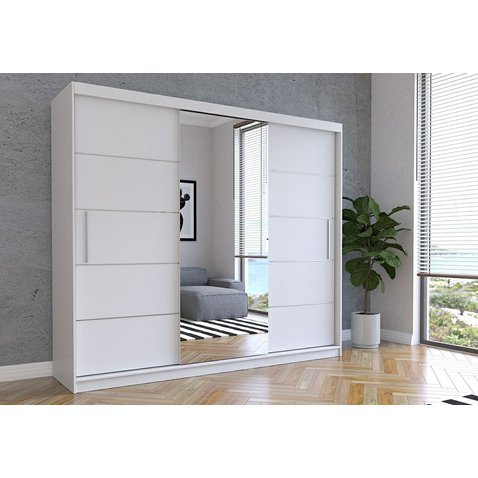 Moderní šatní skříň Alba se zrcadlem - bílá - 250 cm - 01