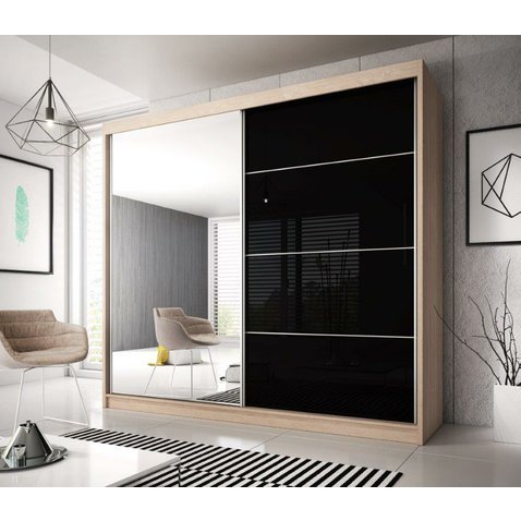 Moderní šatní skříň s posuvnými dveřmi Multi 31 - dub sonoma / černá - 183 cm - 01