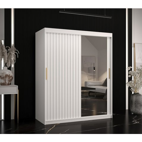 Bílá šatní skříň se zrcadlem Riflo Wave 2 - 150 cm - 01