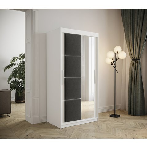 Moderní šatní skříň s čalouněním Tapi 100 - bílá / šedá 01